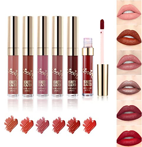 Juego de 6 brillos de labios mate, aterciopelado, sedoso, natural, impermeable, duradero, antiadherente, hidratante, maquillaje, duradero, líquido, cosmético (#01)