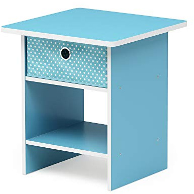 Furinno Dario End Table/ Night Stand Storage Shelf with Bin Drawer, Light Blue/Light Blue