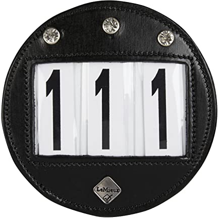 LeMieux Diamante Bridle Number Holder in Black - Durable Leather Material - Attaches Easily with a Strong Fixing Pin - One Size