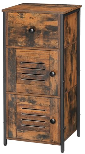 HOOBRO Beistellschrank mit Schublade, Kommode Schrank im Vintage-Stil, verstellbare Ablage, Kleiner Telefonschrank, für Wohnzimmer, Schlafzimmer, (30 x 34 x 75 cm) Dunkelbraun und Schwarz EBF15CW01G1