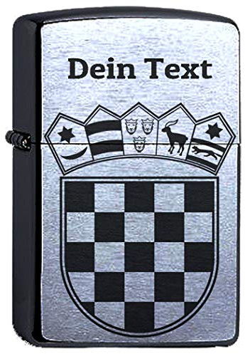 Zippo Benzinfeuerzeug Kroatien Wappen mit Lasergravur Name Wunschtext Personalisieren Dein Text personalisiert Logo kroatische Flagge Hrvatska Croatia Sturmfeuerzeug