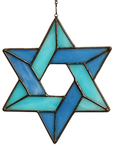 HAOSUM Jüdischer Magen Davidstern zum Aufhängen, Sonnenfänger aus gebeiztem Glas, 17,8 x 17,8 cm, Blau