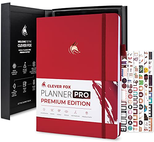 Clever Fox Planner Pro Premium – Luxurious Weekly & Monthly Planner with Budget Organizer for Productivity & Goals, Undated, A4 (Red)