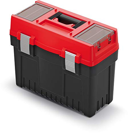 Red & Black Plastic Toolbox Chest Tools Storage Lockable Lid Storage Compartment Aluminium (Small)