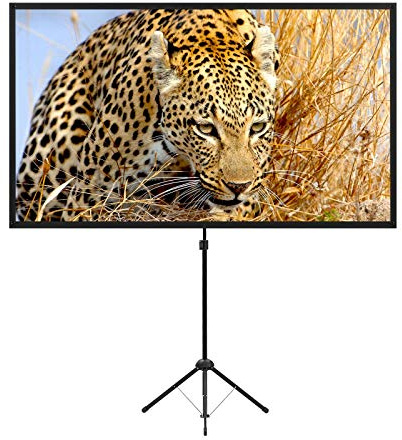 Portable Projector Screen with Stand, Outdoor Movie Screen, 80 Inch 16:9, Light-Weight, Mobile and Compact, Easy Setup and Carrying, Projection Screen with 1.2 Gain Glass Fiber, Idea for Home Cinema.