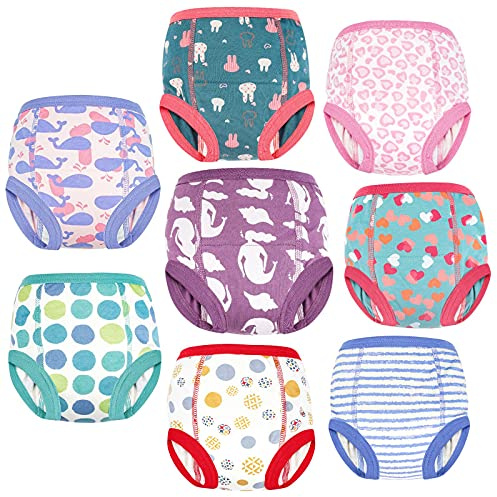 FLYISH DIRECT Potty Training Pants - Girls & Toddler Reusable Training Pants, 4 Years, 8 Packs