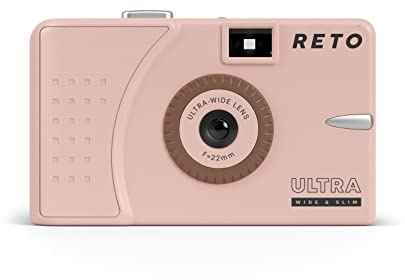 RETO Appareil Photo réutilisable Ultra Large et Fin 35 mm à lumière du Jour – Objectif de 22 mm de Large, sans Mise au Point, léger, Facile à Utiliser (Rose Pastel)
