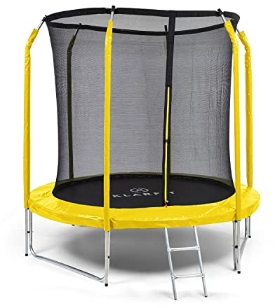 Klarfit Cama Elastica Niños con Red de Protección, Camas Exteriores con Cubierta para Lluvia, Trampolín con Escalera y Colchoneta UV, Juegos para Jardín, 250 cm