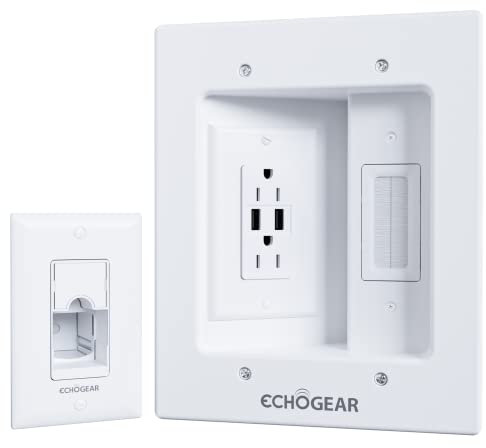 ECHOGEAR TV Cord Hider for Wall Mounted TV with 2X AC Outlets & 2X USB-A Ports - Hide Power Cables & Low Voltage Wires Behind The Wall - Includes Template, Saw, & Low Profile Extension Cord - White