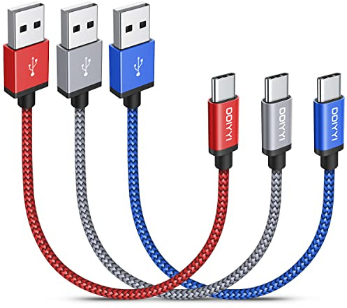 USB C Kabel Kurz 30cm, 3A Schnellladekabel USB A auf USB C Nylon Ladekabel Kurz für iPhone 17/16/15/15 Pro Max, Samsung Handys, Android Auto, Zigarettenanzünder USB Adapter, Power Bank