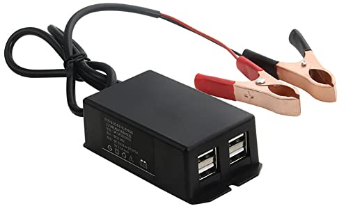 DC-Konverter mit Batterieclip, Autobatterie Ladegerät 12V 24V auf 5V KFZ Batterieladegerät USB Netzteil Buck Regler Ladegerät mit 4 Anschlüssen DC Ladegerät für Auto Motorrad PKW Boot