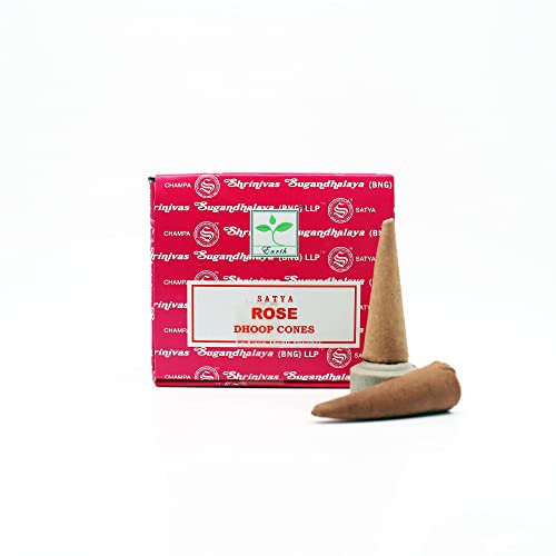 Coni di incenso naturali Satya Sai Baba alla Rosa - 10 Coni di incenso con supporto in ceramica incluso - Fragranze Pure per Yoga, Meditazione ed Aromaterapia
