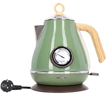 Hervidor eléctrico de 1,7 l, calentador de caldera de agua caliente, interior de acero inoxidable, grano de madera Retro, protección contra ebullición en seco(Verde)