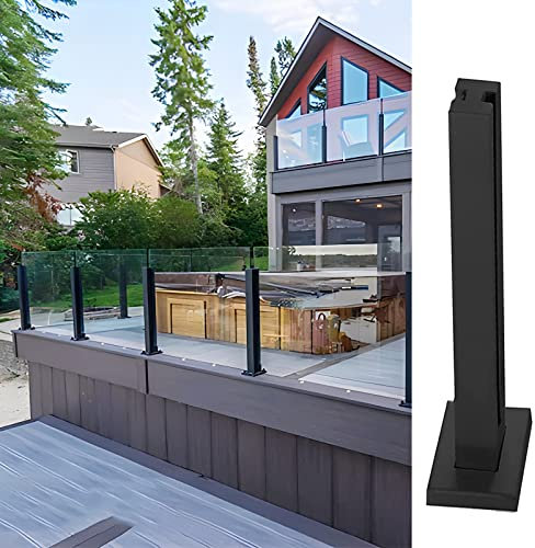 Poteau Garde Corps Verre Pince Villa Terrasse Patio Palier Vitres Supports / Panneaux Pinces Poteau - Carré En Acier Inoxydable Noir, Garde-corps Extérieur Pour Porche Avant Avec Couvercle De Base En