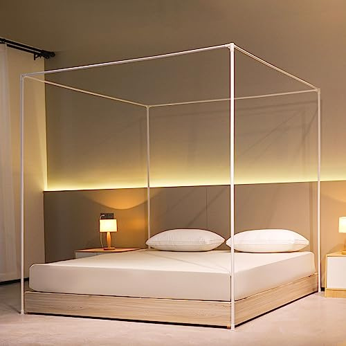 Beyeutao Betthimmel Rahmen 180x200cm Weiß Mückennetz Rahmen Moskitonetz Baldachin Rahmen Bed Canopy Frame Vier Poster Bettrahmen Vier Eckbett Betthimmel Rahmen Betthimmel Pole Schrauben Design.