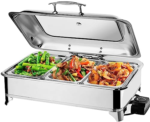 VFDZ Scaldavivande Elettrico, Scaldavivande Acciaio per Buffet, Scaldavidande Elettrico Professionale, Copertura in Vetro a Vista - Materiale in Acciaio Inossidabile(Size:3 grids)