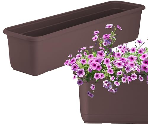 KADAX Evron Blumenkasten 60 cm, Braun – Balkonkasten aus hochwertigem Kunststoff, Pflanzkasten für Innen- und Außenbereiche, Blumentopf für Balkon, Terrasse, Fensterbank