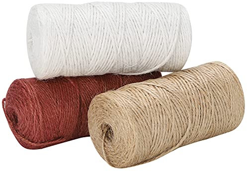 Mrisata Cordón de yute hecho a mano cuerda gruesa 3 piezas cuerda de yute marrón caqui cordón bricolaje embalaje hilo grueso suministros 2 mm