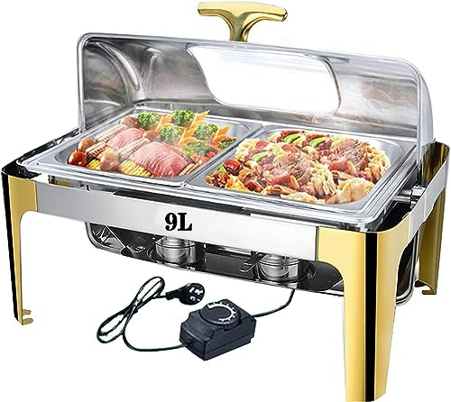 FLTRGO Chafing Dish Buffet, 9L/13L Calientaplatos de Buffet de Acero Inoxidable, Chafing Dish Electrico para Hotel Fiesta y Cocina, Temperatura Ajustable 30-85 ℃