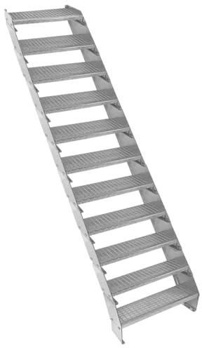 Escalera Metálica Ajustable - 11 escalones 600mm/60 cm ancho x 300mm/30cm alto | Acero Galvanizado | Peldaños impermeables | Pernos, arandelas y tuercas INCLUÍDOS | Ideal exterior