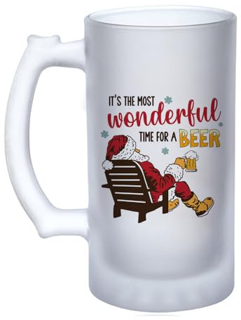 Getagift Its The Most Wonderful Time for A Beer, Santa, Xmas Gift, 16oz Frosted, Tankard, Stein, Pint Beer Glass/Mug.