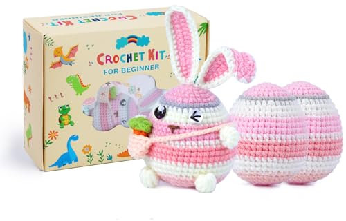 P1ENCAMP Eggs & Bunny Häkelset für Anfänger, Osterhasen-Strickset mit Schritt-für-Schritt-Video-Tutorials, Garnfüllung, Häkelnadel, Häkeltier, 3 Stück