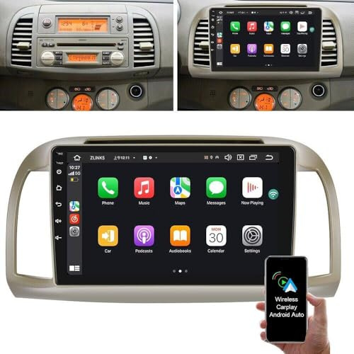 9 pollici Android 13 Auto Radio with Wireless CarPlay Navi, compatibile con Nissan MICRA 3 K12 2002-2009 GPS/FM/RAS/Backup Camera/SWS