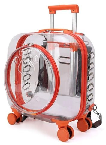 BRDECOR Pet Space Capsule Carrier Rucksack mit Trolley-Rädern, Transparenter, Atmungsaktiver Kinderwagenträger für Reisen, Wandern, Wandern, Camping,Orange