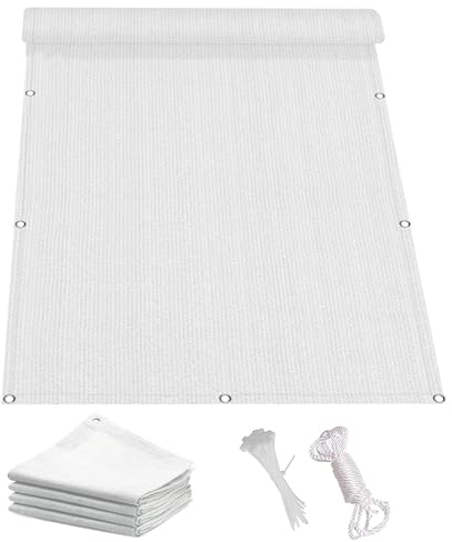 Sonnensegel mit Ösen 5 x 10 m Rechteckig Sonnensegel Nach Maß mit Ösen Hdpe Atmungsaktiv Wasserdurchlässig UV Schutz Ohne Bohren für Balkon Terrasse Garten, Weiß