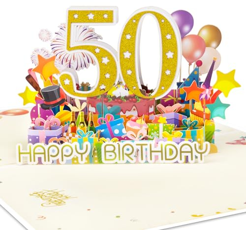 GREETING ART 50. Geburtstagskarte, 3D Pop Up Karte, Mann Frau, Multicolor, Festive, Lasergeschnitten, 20x15cm, Geburtstag