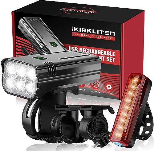 High Lumens Bike Lights Front and Back for Night Riding, 10000mAh USB Rechargeable 6 LED Bicycle Light, 5+5 Modes Bike Headlight and Tail Light Set Runtime 60+ Hrs, IPX5 Waterproof
