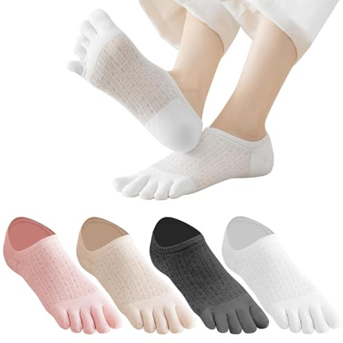 ZOCONE 4 Paia Calzini con Dita Separate Donna, Cotone Calze con Dita Separate Donna Antiscivolo Traspirante Calzini dita Separate Donna Corti Calze per Corsa Yoga Pilates (Policotone, C)