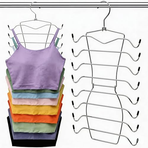 2 Stück Folding Platzsparende Kleiderbügel, 8 Etagen BH Aufbewahrung Metall Edelstahl Büge, rutschfest Stabiler Langlebiger Magie Kleiderbügel für Tank Tops, Camisoles, Pyjamas, BH, Strapsröcke