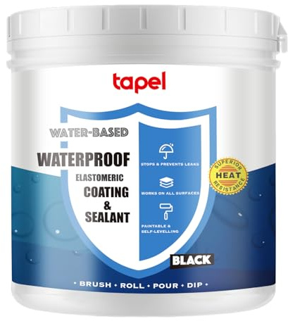 Tapel Black Liquid Rubber Waterproof Coating - 3X Stronger Sealant for Foundation, Pond & Roof Repair - Heavy Duty Elastomeric Membrane for Concrete, Metal & Wood - UV Resistant & Body Safe - 1 Quart
