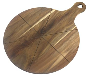 Piatti da pizza in legno da 33 cm (set da 2 da 4 pezzi) – Piatti da pizza con manico, grandi, rotondi, per pizza, piatti da portata, tagliere da portata (acacia)