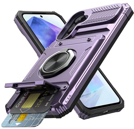 Coolden for Samsung A55 5G Phone Case with Card Holder [Max 2 Cards] Ring Kickstand Shockproof Military Grade Heavy Duty Protective Case Wallet Case Cover for Samsung Galaxy A55 5G Phone Case-Purple