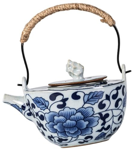 Ciieeo Théière En Porcelaine Bleue Et Blanche Avec Infuseur En Acier Inoxydable Et Poignée En Corde Style Vintage Pour Maison Bureau Et Salon De Thé 210 Ml