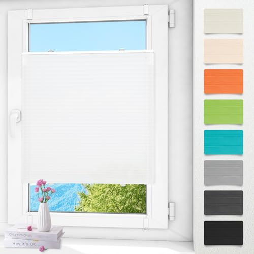 Plissee ohne Bohren klemmfix Weiß 35x100cm Plisseerollo mit Klemmträger Plissee klemmfix ohne Bohren Blickdicht easyfix Jalousie Rollo für Fenster und Tür