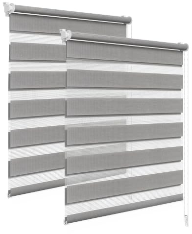 WOLTU Doppelrollo Klemmfix 2er Set, Rollos für Fenster ohne Bohren | Lichtdurchlässig & Verdunkelnd, Duo Klemmrollo für Fenster und Tür, 80x150 cm [Stoffbreite: 77 cm], Holzlook Grau