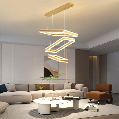 Mikeru Moderne LED Pendelleuchte, 40+60+80cm Gold LED Hängeleuchte Esstisch Pendelleuchten mit Memory-Funktion 3000k/4500k/6000k Pendelleuchte Esstisch Dimmbar 10% Bis 100% Lampe Wohnzimmer für Küche