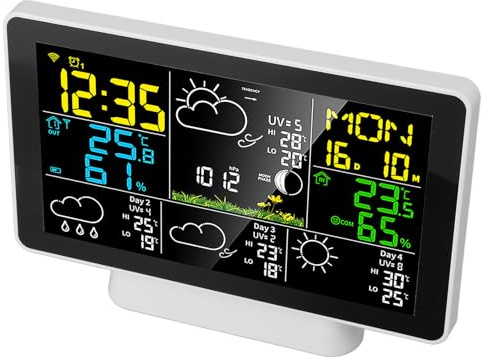 Pantalla de Color Reloj de Despertador Meteorológico Smile Clock, Estación Pronóstico del Clima Inalámbrico con Control Aplicaciones para el Hogar, Energía la Batería, 7.5 Pulgadas, 1 Paquete
