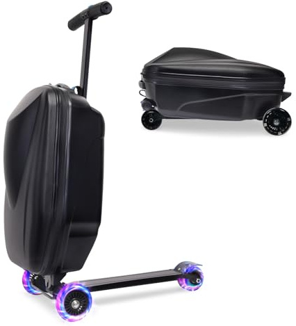 GHSY 2-in-1 Ride-On Scooter Suitcase for Kids & Adults, 20” Foldable Hardshell Carry-On Luggage for Travel, Lightweight Kids Scooter Bag with Wheels