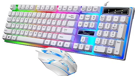 Clavier et Souris de Jeu Filaire USB 104 Touches en ABS Blanc | Rétroéclairage LED, Conception Ergonomique, Touches Flottantes, Clavier à Drainage