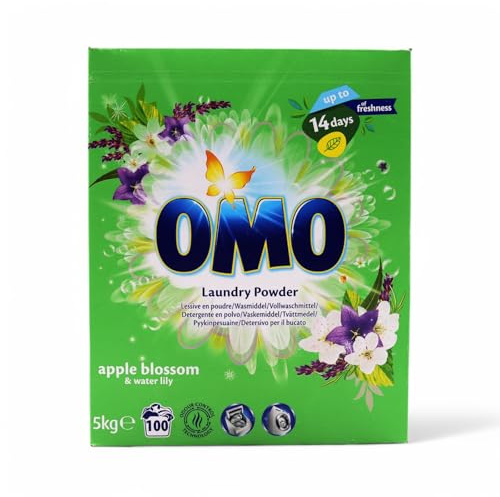 OMO Lessive en poudre, parfum fleur de pommier et nénuphar, 5 kg, 100 lavages, en poudre