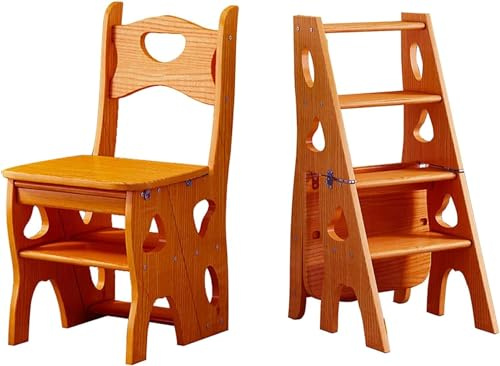 GDBTDL 3 in 1 Gradino Pieghevole Convertibile, Sgabello Pieghevole in Legno Scala Portatile Sedia Sgabello Multifunzione Scaletta/Sedia per Fiori e Sedia, per Biblioteca, uffici, Soggiorno