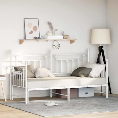 Qnhdfrt Weißes Metallbettgestell 80x200 cm mit Trundle Modernes Design Robuste Stahlkonstruktion bis 150 kg Belastbar für Schlafzimmer Jugendzimmer und Gästezimmer