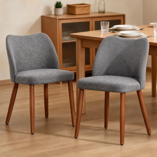 chairus 2PCS Sillas de Comedor Minimalista con Patas Madera, Gris | Respaldo Curvo, Tapizada en Lino, Para hogar/restaurante