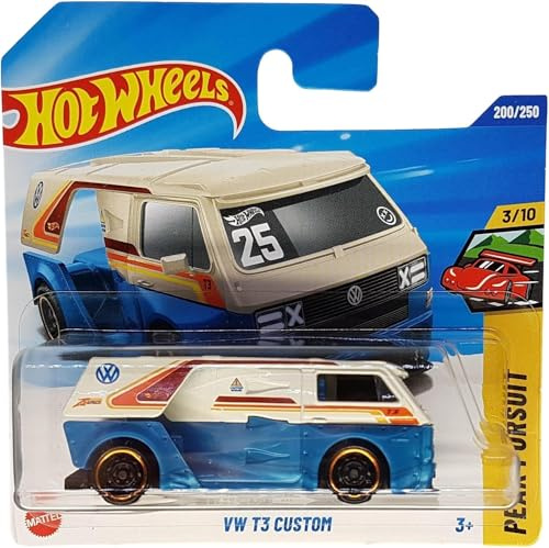Hot Wheels VW T3 Custom JBB21 Peak Pursuit 3/10 Short Card Volkswagen Bus Blanco Azul Rojo VW Licencia Mattel 2025 1:64