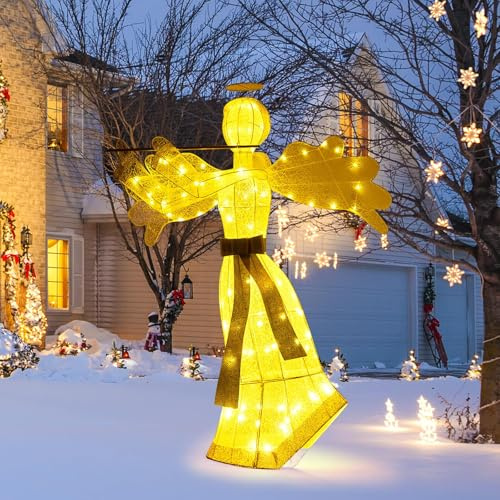 COSTWAY Weihnachtsengel beleuchtet groß, 150 cm Weihnachtsdeko mit 100 warmweißen LED-Lichtern, Weihnachtsfigur, Weihnachtsdekoration, Weihnachtsbeleuchtung für außen und innen