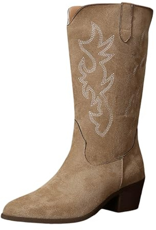 Genérico Botas de Mujer Estilo Cowboy, Tacon bajo, comodas y Elegantes. Diseno de Cana 32 cm Bordada Look Casual o de Fiesta, Ideales para Otono Invierno